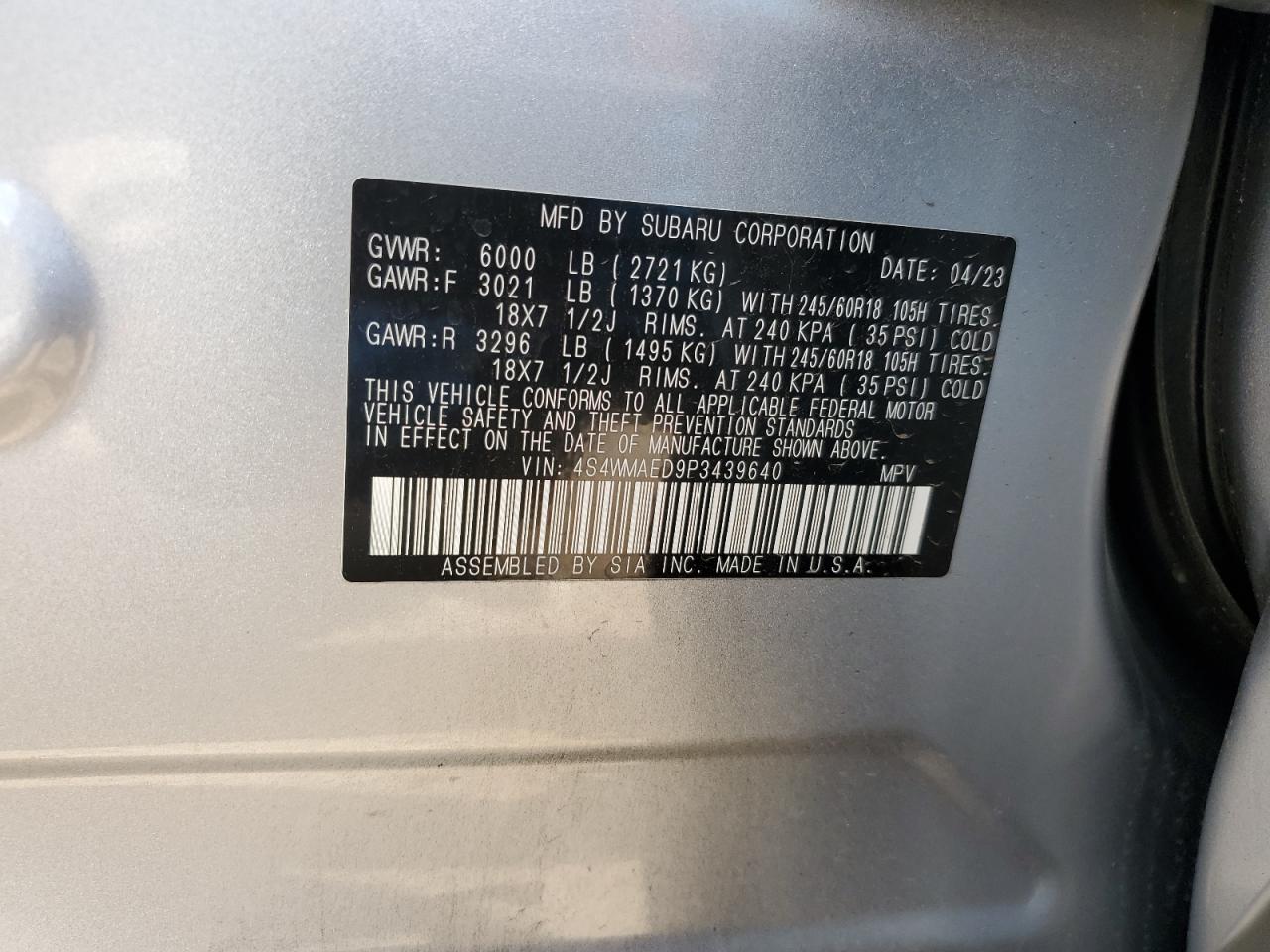 VIN 4S4WMAED9P3439640 2023 SUBARU ASCENT no.14