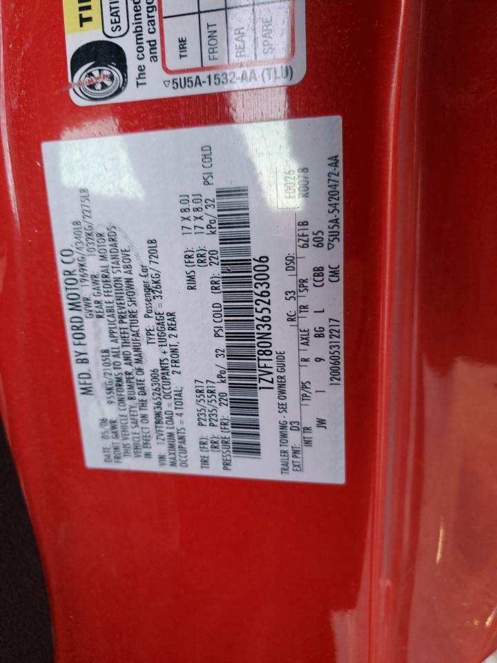 2006 Ford Mustang VIN: 1ZVFT80N365263006 Lot: 84278954