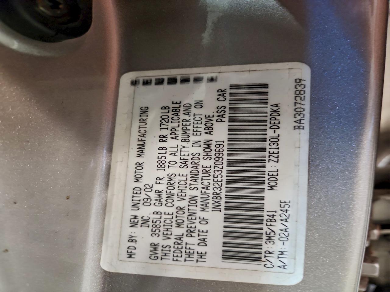 2003 Toyota Corolla Ce VIN: 1NXBR32E53Z099691 Lot: 95295855