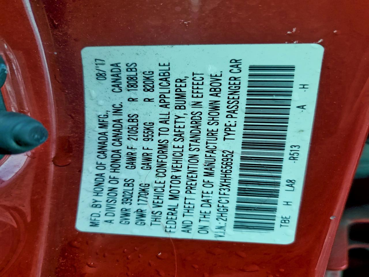 2017 Honda Civic Ex VIN: 2HGFC1F3XHH656952 Lot: 94879405