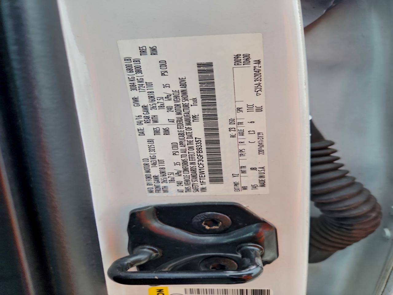 2016 Ford F150 Supercrew VIN: 1FTEW1CF3GFB93357 Lot: 94559105