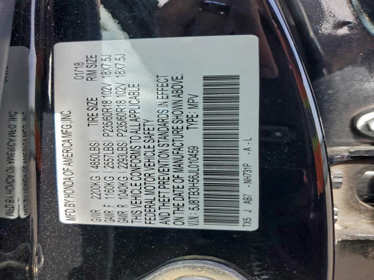 2018 Acura Rdx Technology VIN: 5J8TB3H56JL010459 Lot: 95893165