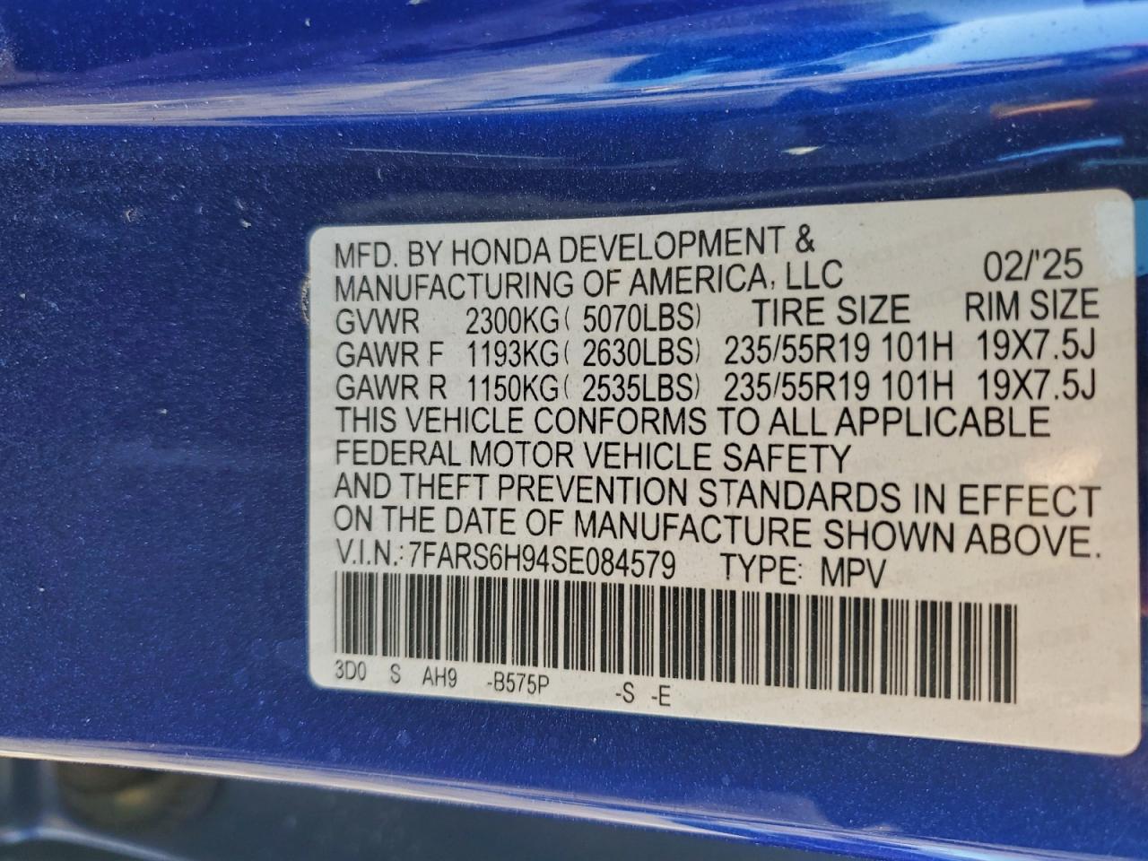 2025 Honda Cr-V Sport Touring VIN: 7FARS6H94SE084579 Lot: 96766785