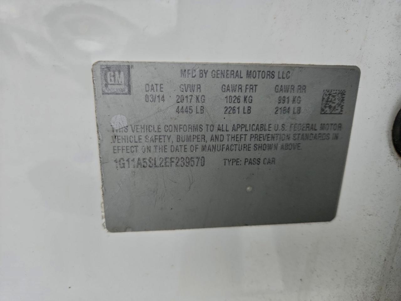 2014 Chevrolet Malibu Ls VIN: 1G11A5SL2EF239570 Lot: 94430825