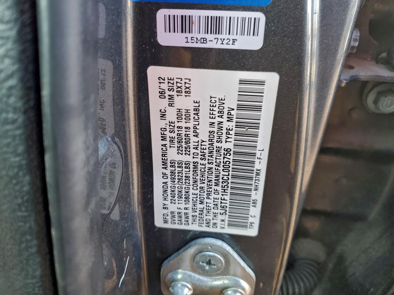 2012 Honda Crosstour Exl VIN: 5J6TF1H53CL005756 Lot: 95698945