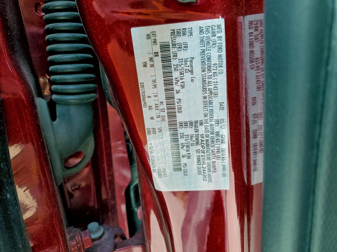 2017 Ford Focus Se VIN: 1FADP3F2XHL244262 Lot: 95838355