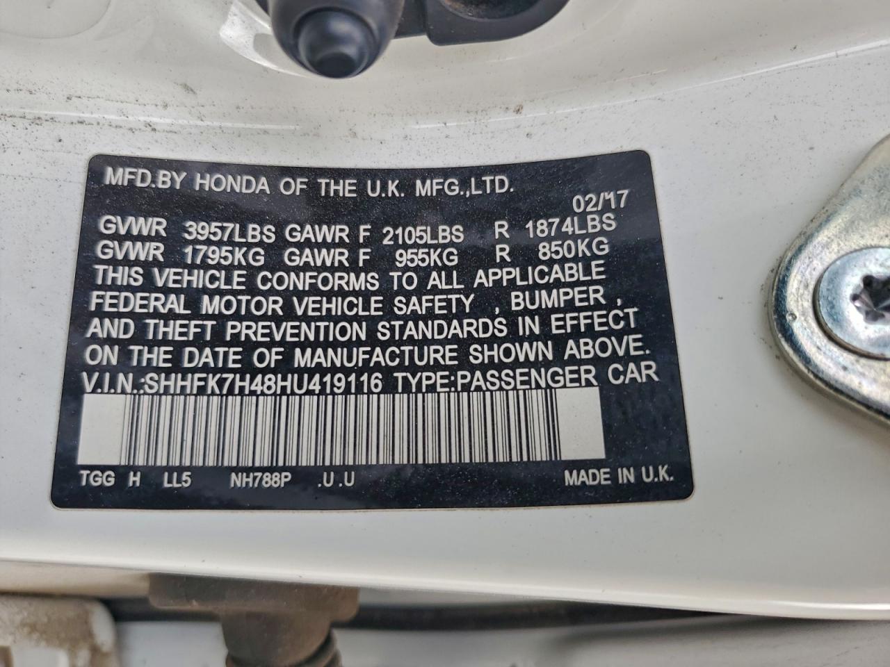 2017 Honda Civic Sport VIN: SHHFK7H48HU419116 Lot: 94790625