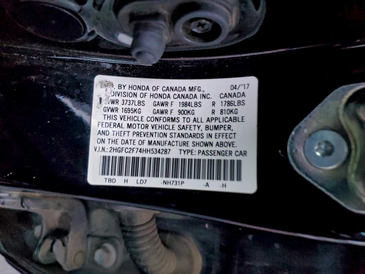 2017 Honda Civic Ex VIN: 2HGFC2F74HH534287 Lot: 94832365