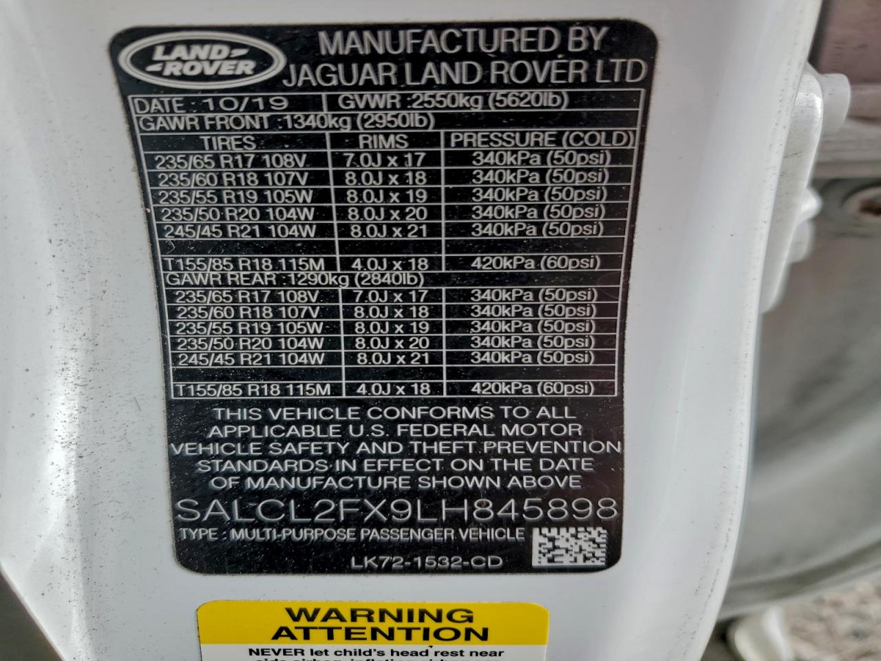 2020 Land Rover Discovery Sport Se R-Dynamic VIN: SALCL2FX9LH845898 Lot: 93728305