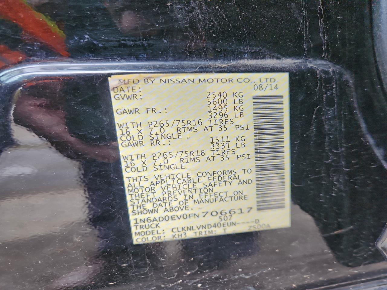 2015 Nissan Frontier S VIN: 1N6AD0EV0FN706617 Lot: 94917165