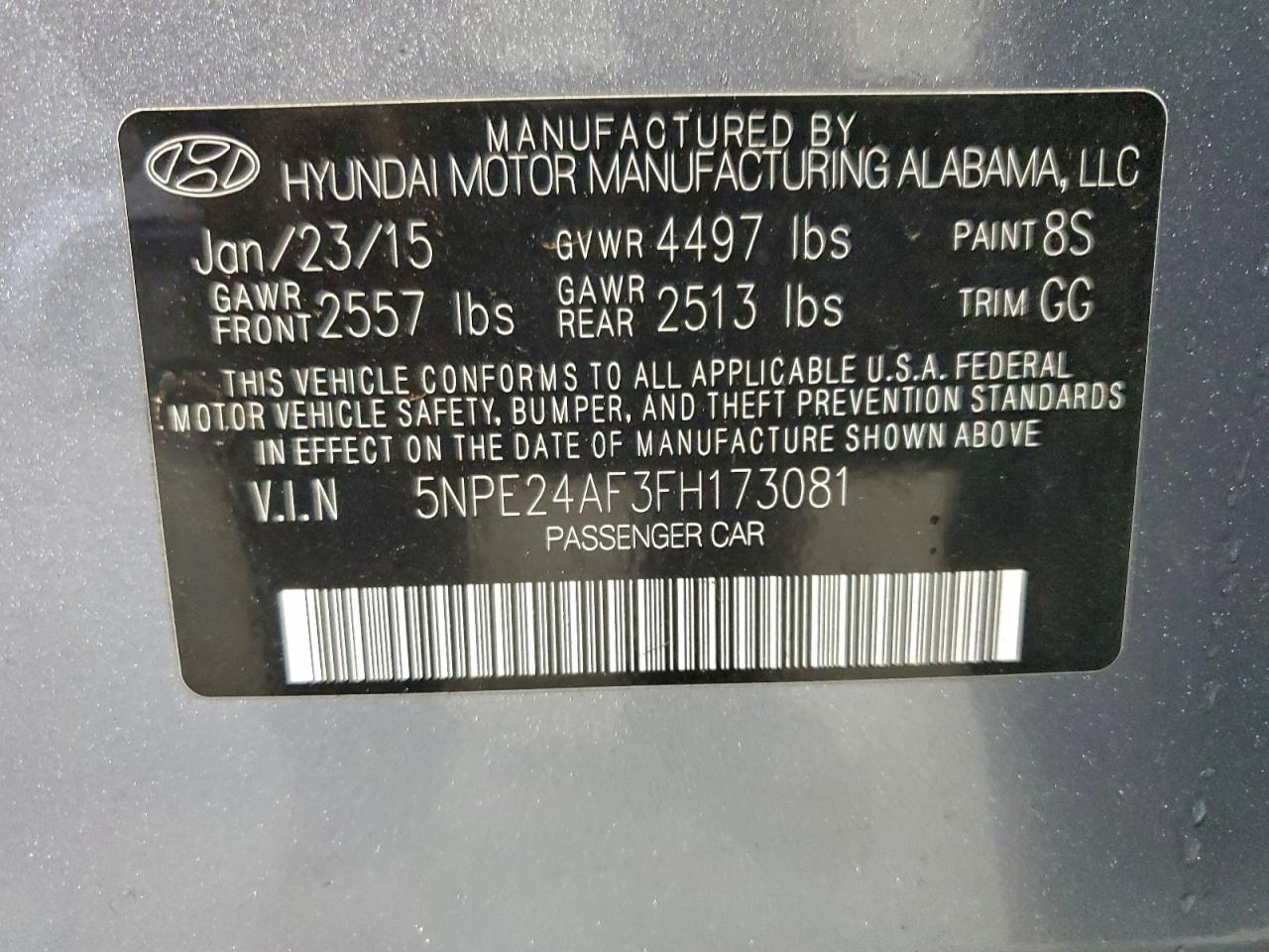 2015 Hyundai Sonata Se VIN: 5NPE24AF3FH173081 Lot: 95382635