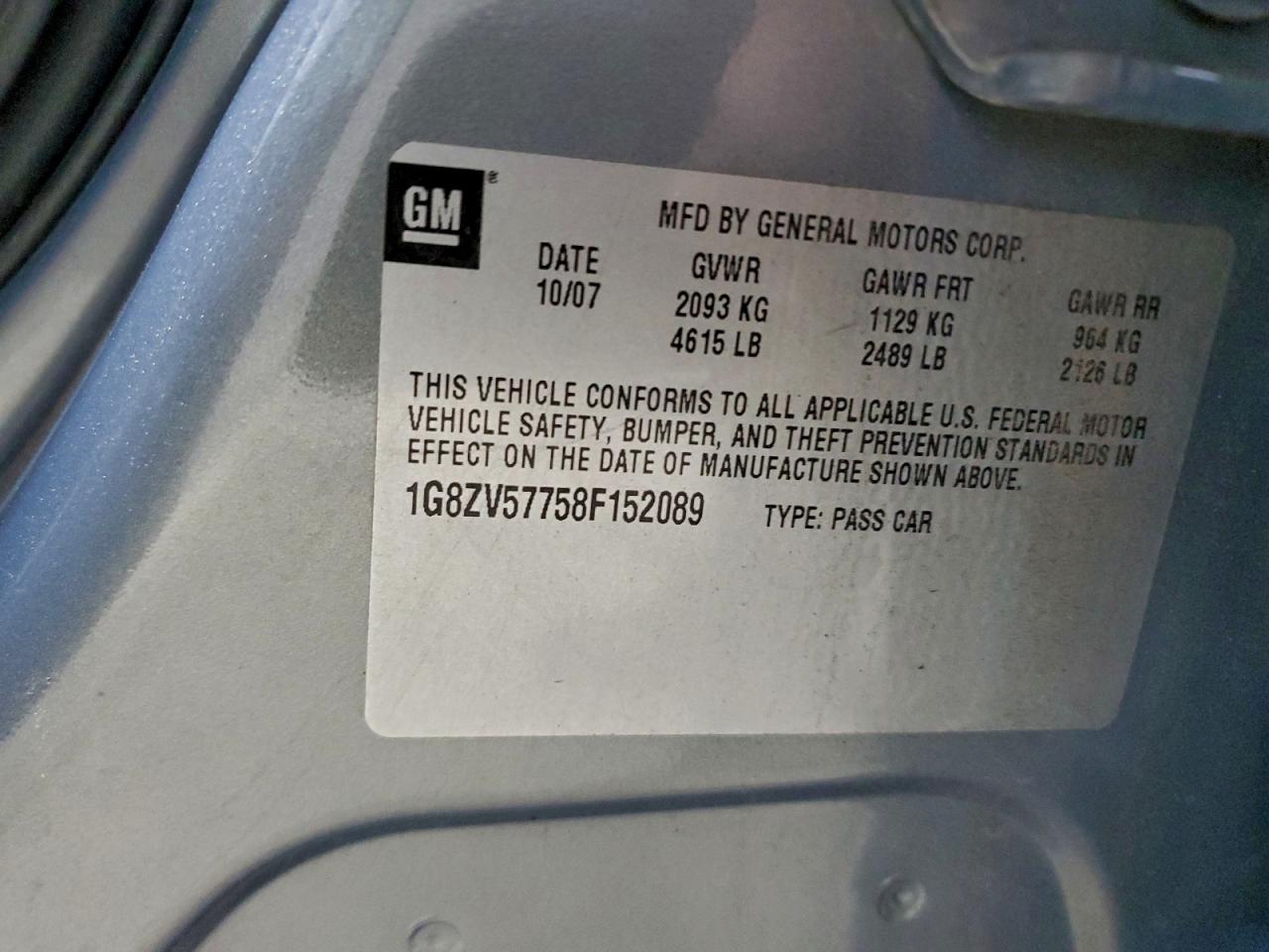 2008 Saturn Aura Xr VIN: 1G8ZV57758F152089 Lot: 94598715