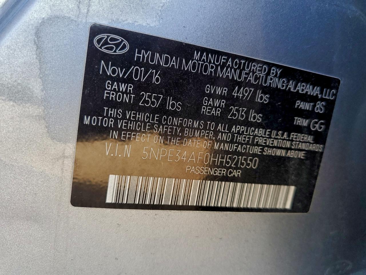 2017 Hyundai Sonata Sport VIN: 5NPE34AF0HH521550 Lot: 94696265