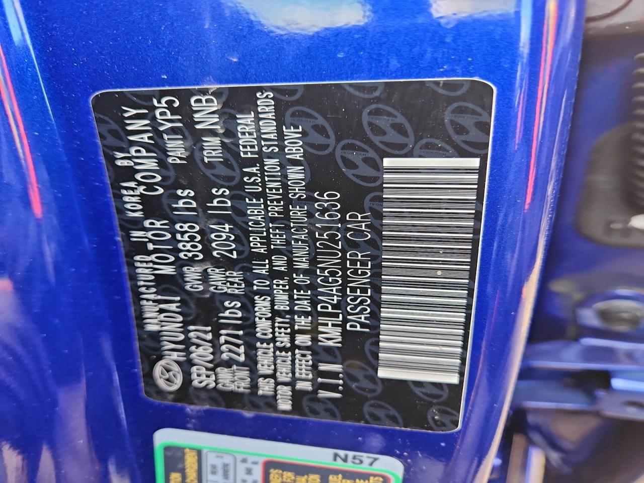 2022 Hyundai Elantra Limited VIN: KMHLP4AG5NU251636 Lot: 97696925