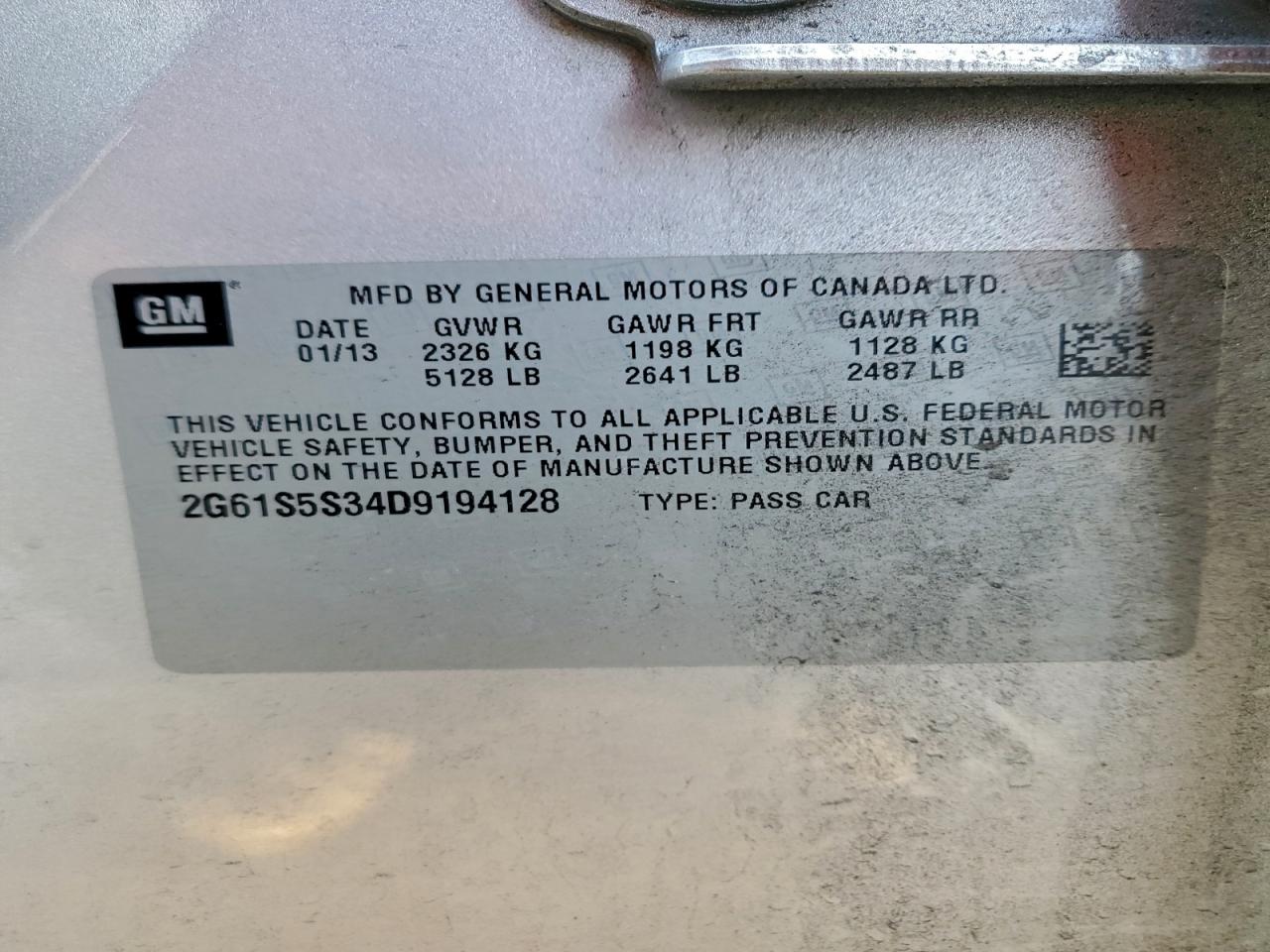 2013 Cadillac Xts Premium Collection VIN: 2G61S5S34D9194128 Lot: 94578505