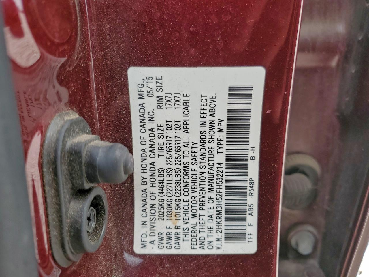 2015 Honda Cr-V Ex VIN: 2HKRM3H52FH532214 Lot: 97017915