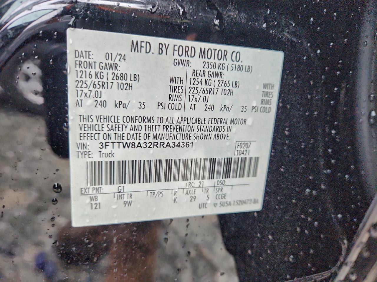 2024 Ford Maverick Xl VIN: 3FTTW8A32RRA34361 Lot: 92116165