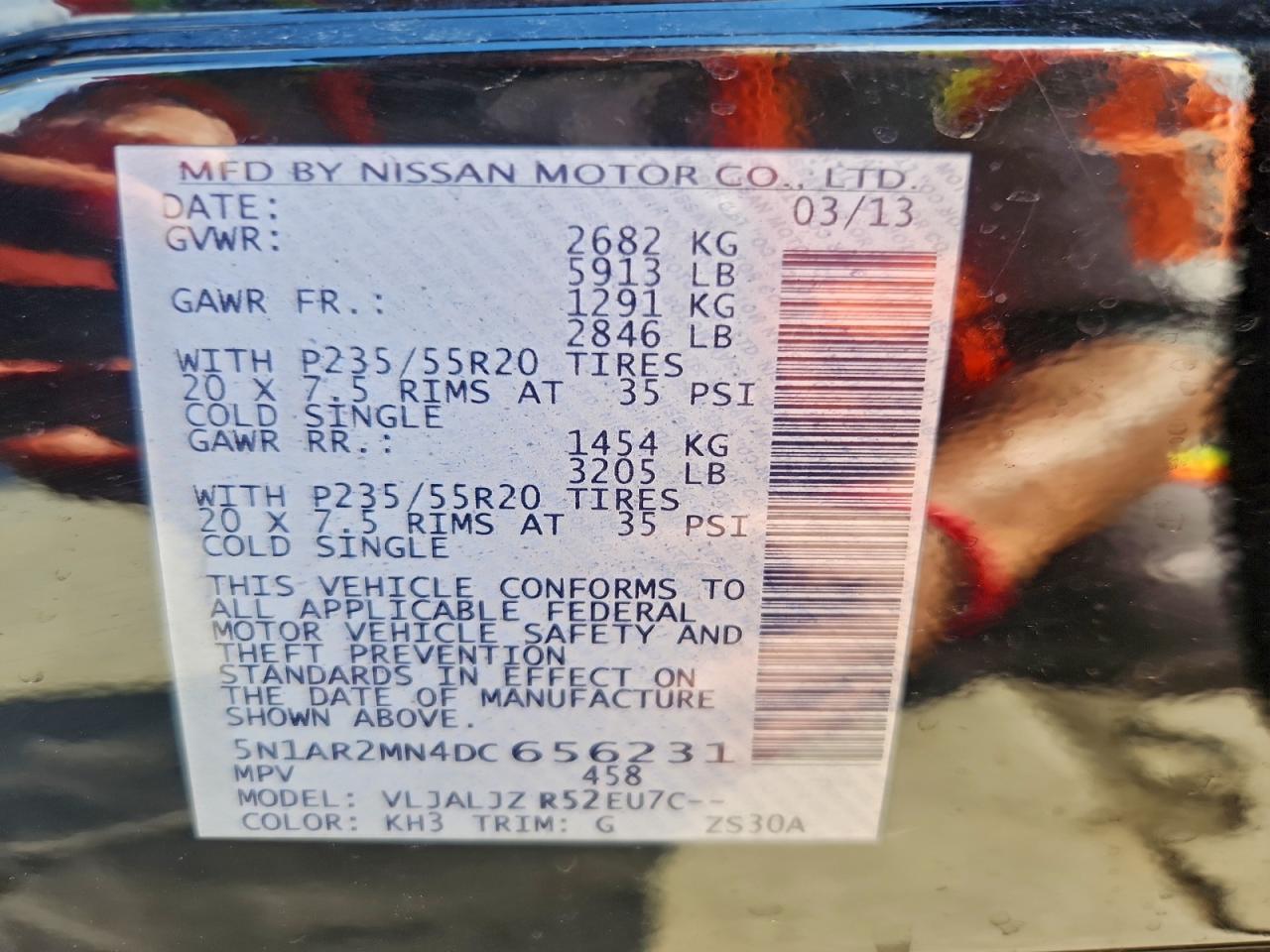 2013 Nissan Pathfinder S VIN: 5N1AR2MN4DC656231 Lot: 94533895