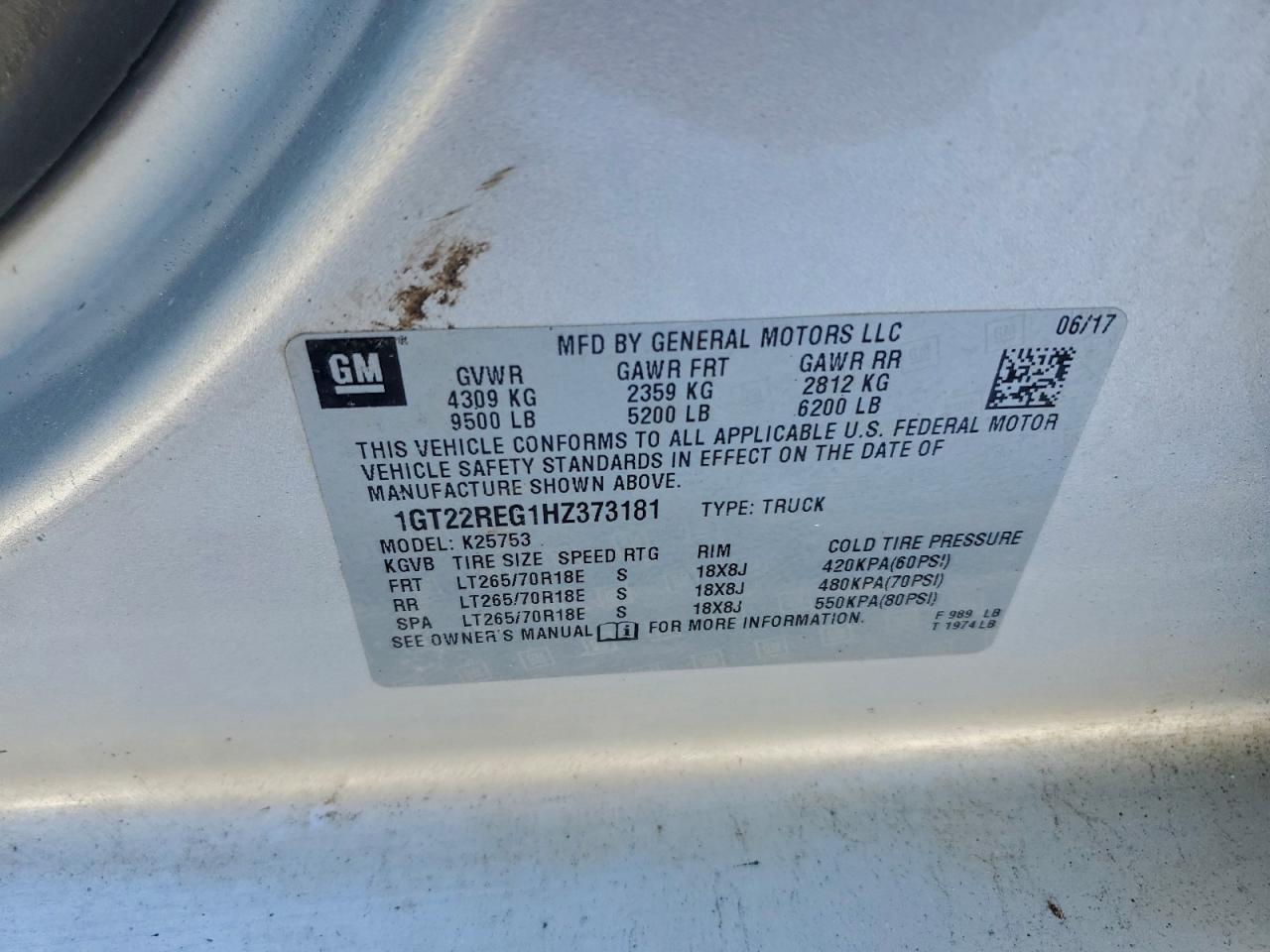 2017 GMC Sierra K2500 Heavy Duty VIN: 1GT22REG1HZ373181 Lot: 97126775