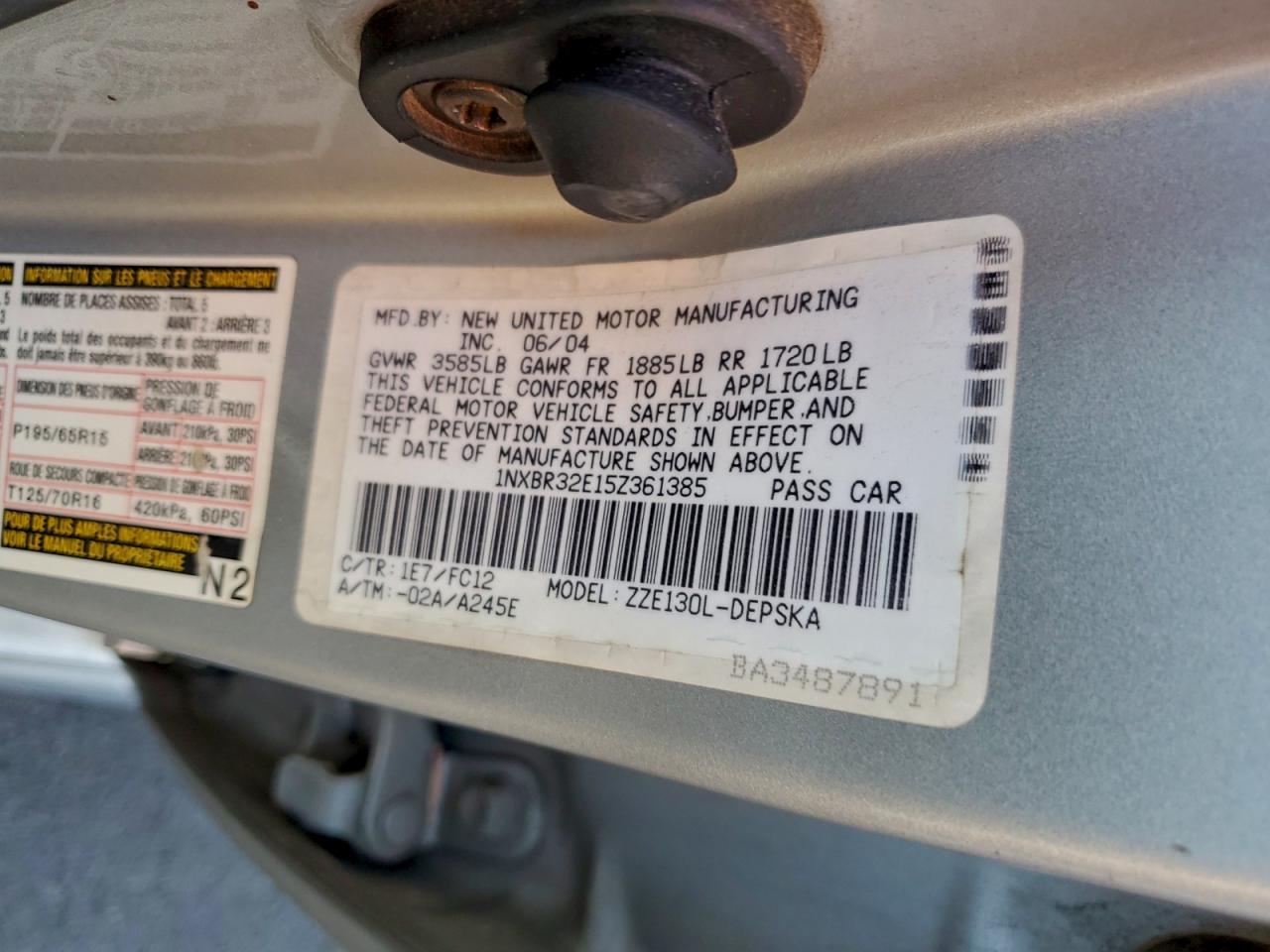 2005 Toyota Corolla Ce VIN: 1NXBR32E15Z361385 Lot: 96236075