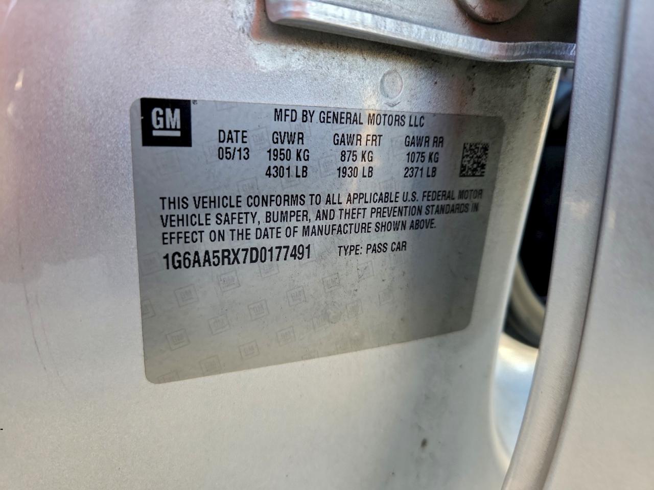 2013 Cadillac Ats VIN: 1G6AA5RX7D0177491 Lot: 95623345