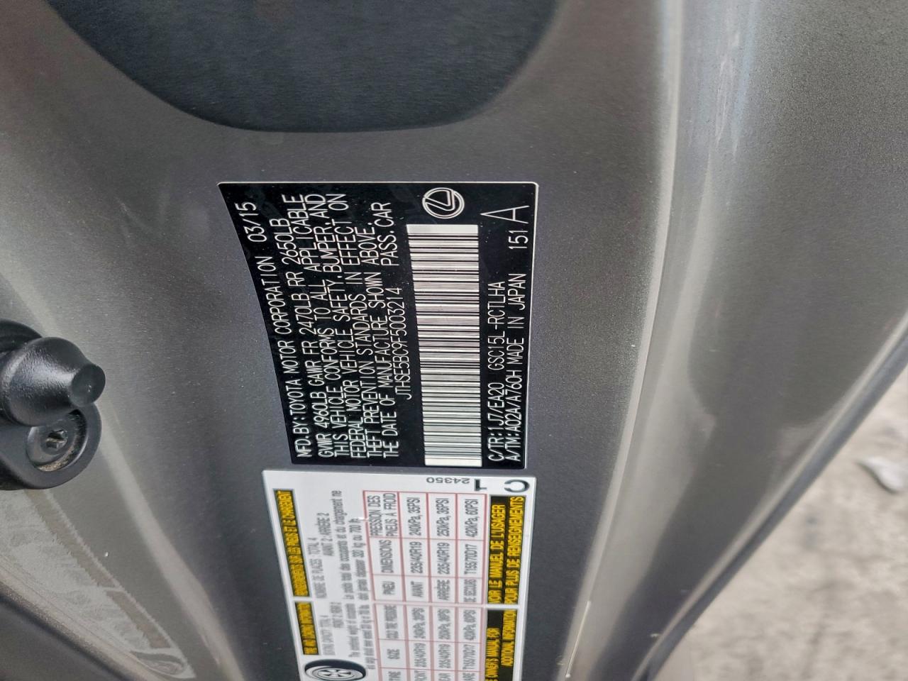 2015 Lexus Rc 350 VIN: JTHSE5BC9F5003214 Lot: 95010515