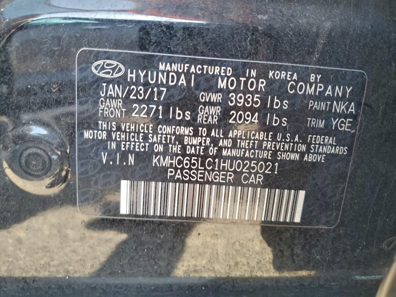 2017 Hyundai Ioniq Blue VIN: KMHC65LC1HU025021 Lot: 94417255