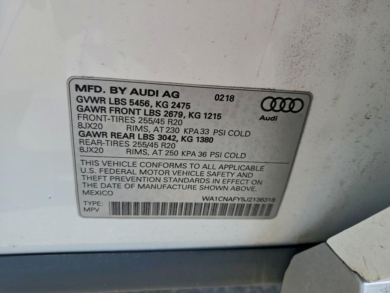 2018 Audi Q5 Prestige VIN: WA1CNAFY5J2136318 Lot: 94511035