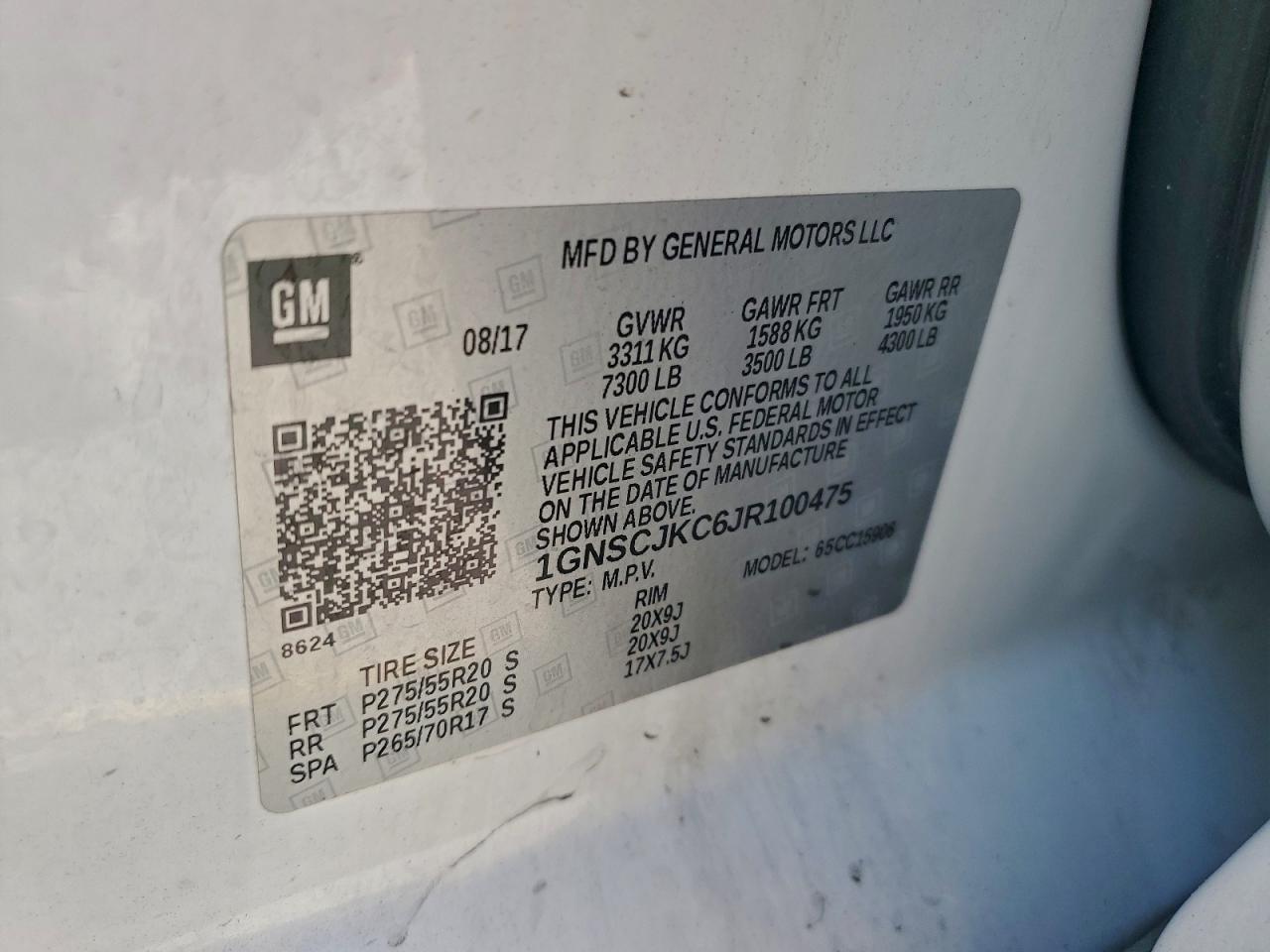 2018 Chevrolet Suburban C1500 Premier VIN: 1GNSCJKC6JR100475 Lot: 95746045