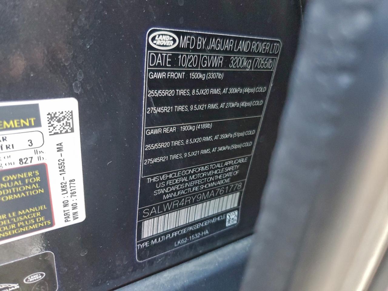 2021 Land Rover Range Rover Sport Hse Silver Edition VIN: SALWR4RY9MA761778 Lot: 96009085