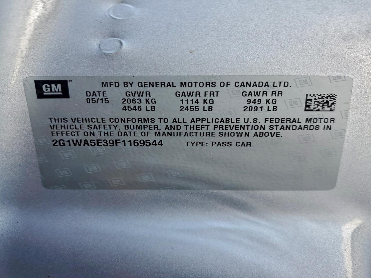 2015 Chevrolet Impala Limited Ls VIN: 2G1WA5E39F1169544 Lot: 95642235