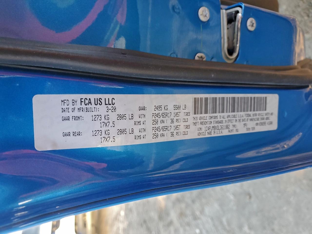 2020 Jeep Cherokee Trailhawk VIN: 1C4PJMBX3LD611862 Lot: 94715205