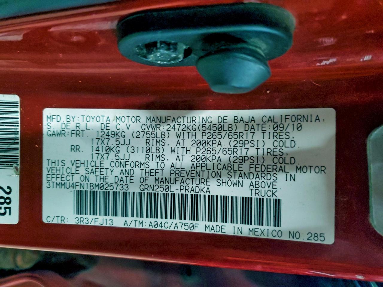 2011 Toyota Tacoma Double Cab Long Bed VIN: 3TMMU4FN1BM025733 Lot: 96746485