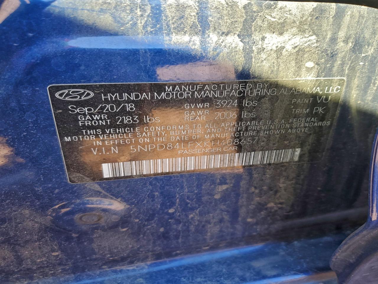 2019 Hyundai Elantra Sel VIN: 5NPD84LFXKH408657 Lot: 96223475