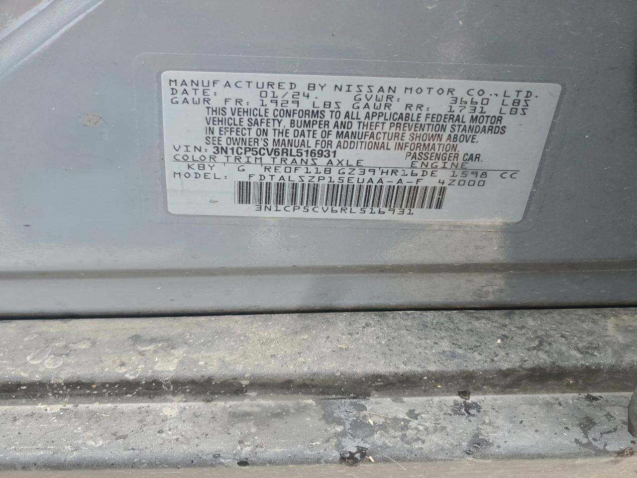 2024 Nissan Kicks Sv VIN: 3N1CP5CV6RL516931 Lot: 93989235