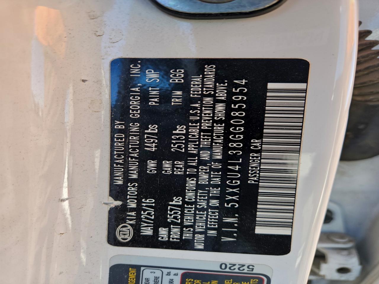 2016 Kia Optima Ex VIN: 5XXGU4L38GG085954 Lot: 96843865