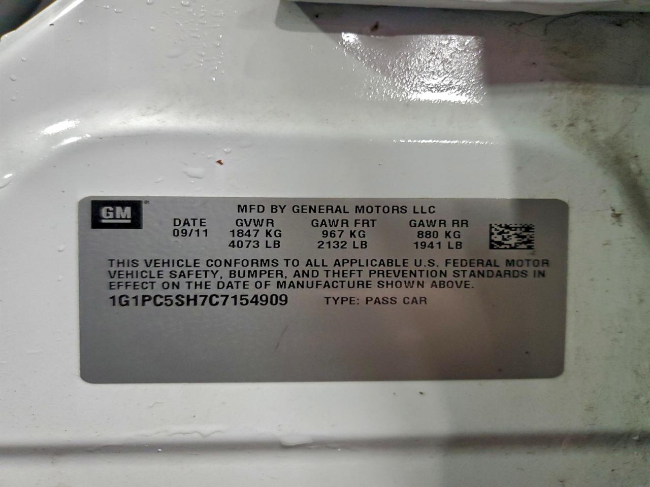 2012 Chevrolet Cruze Ls VIN: 1G1PC5SH7C7154909 Lot: 94899665