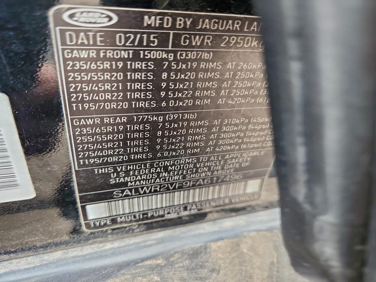 2015 Land Rover Range Rover Sport Hse VIN: SALWR2VF9FA617496 Lot: 94326255