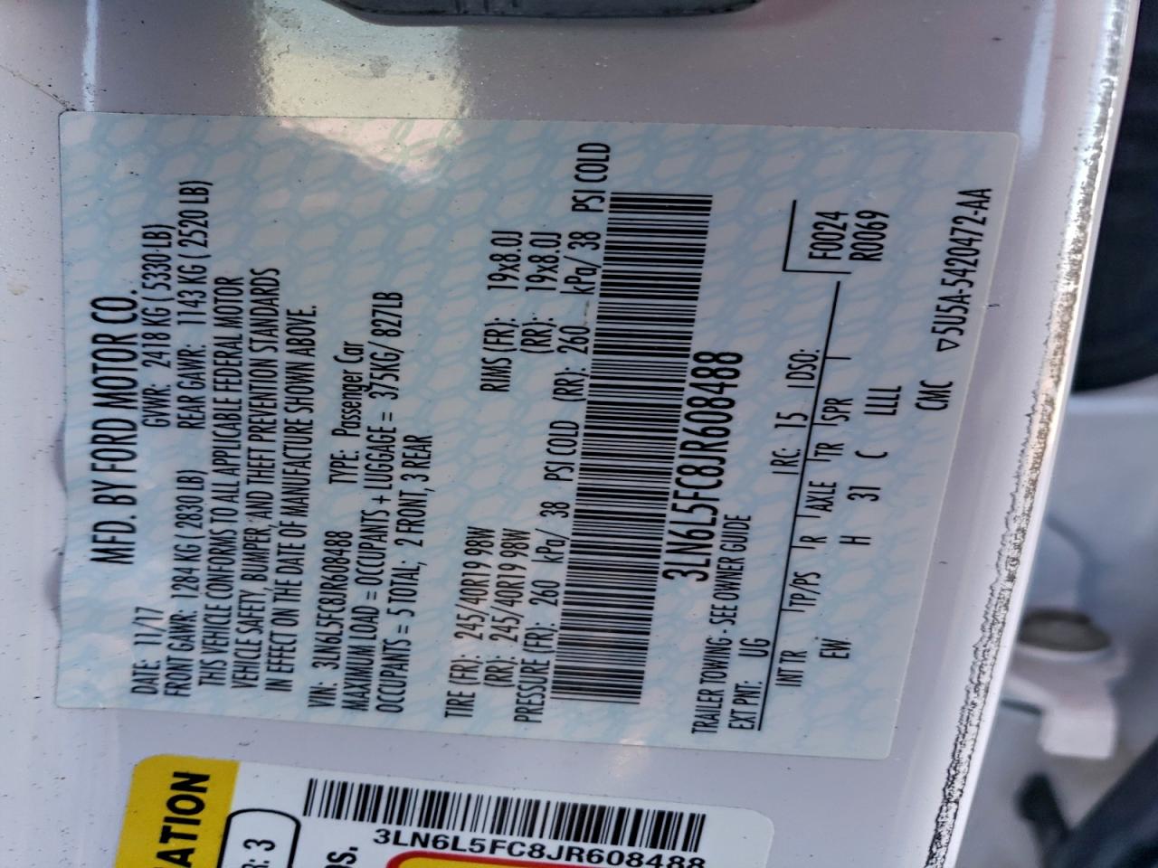 2018 Lincoln Mkz Reserve VIN: 3LN6L5FC8JR608488 Lot: 94634835