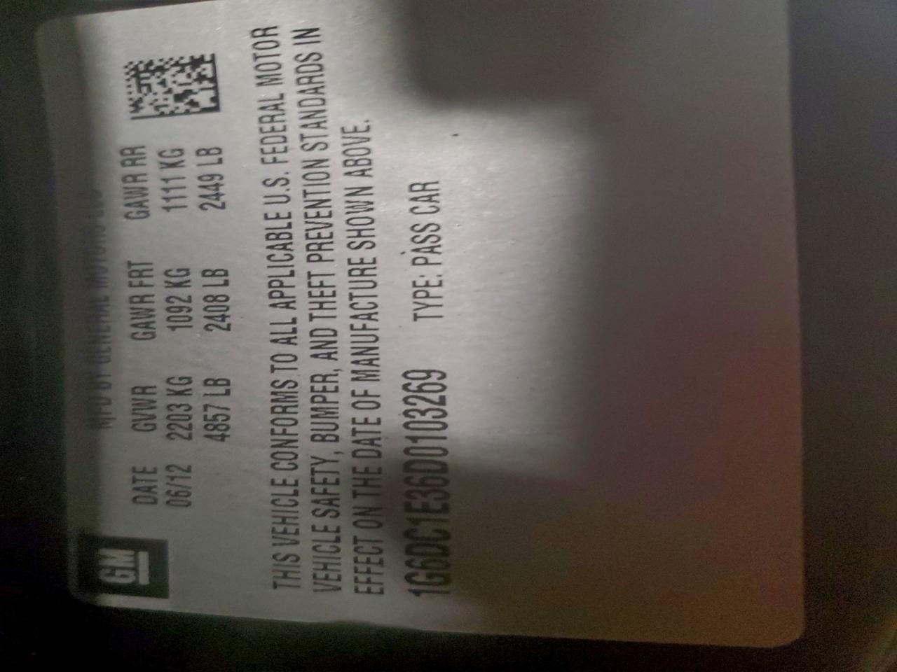 2013 Cadillac Cts VIN: 1G6DC1E36D0103269 Lot: 96125705