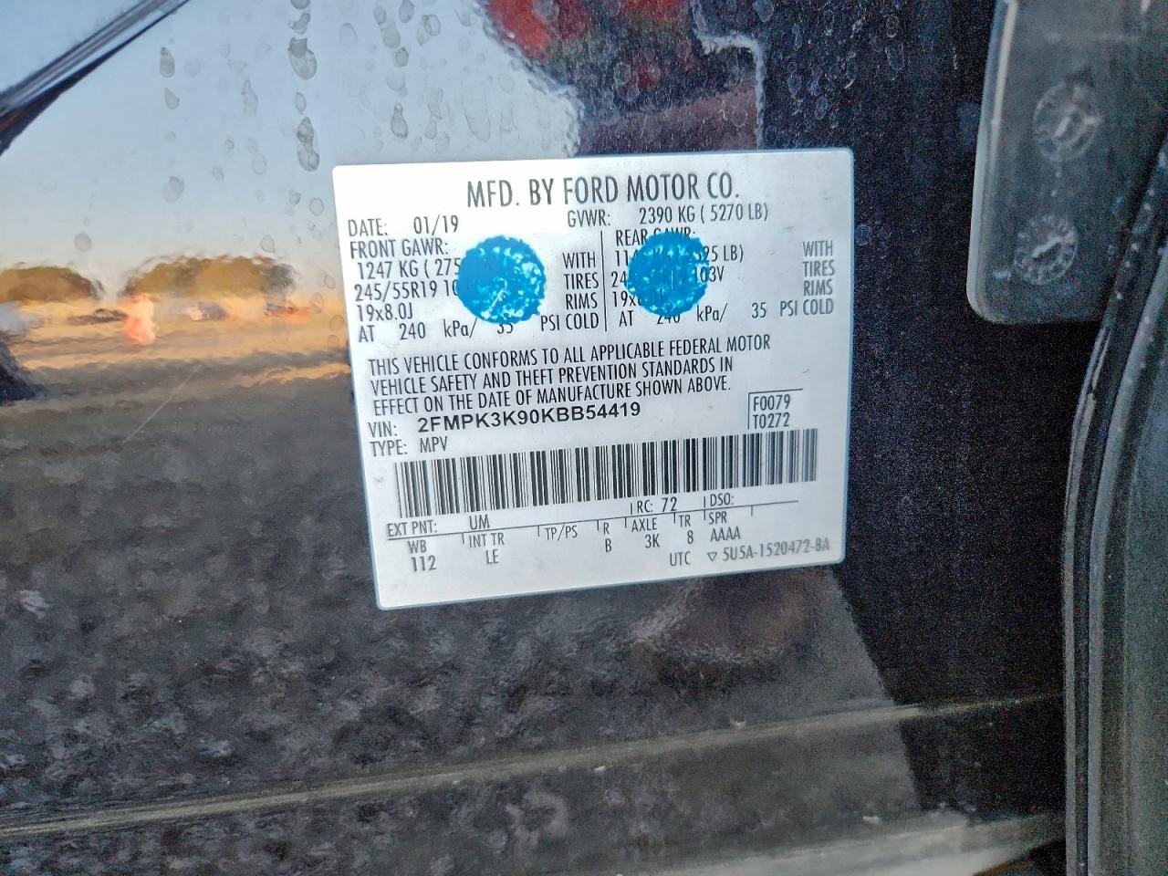 2019 Ford Edge Titanium VIN: 2FMPK3K90KBB54419 Lot: 94918265