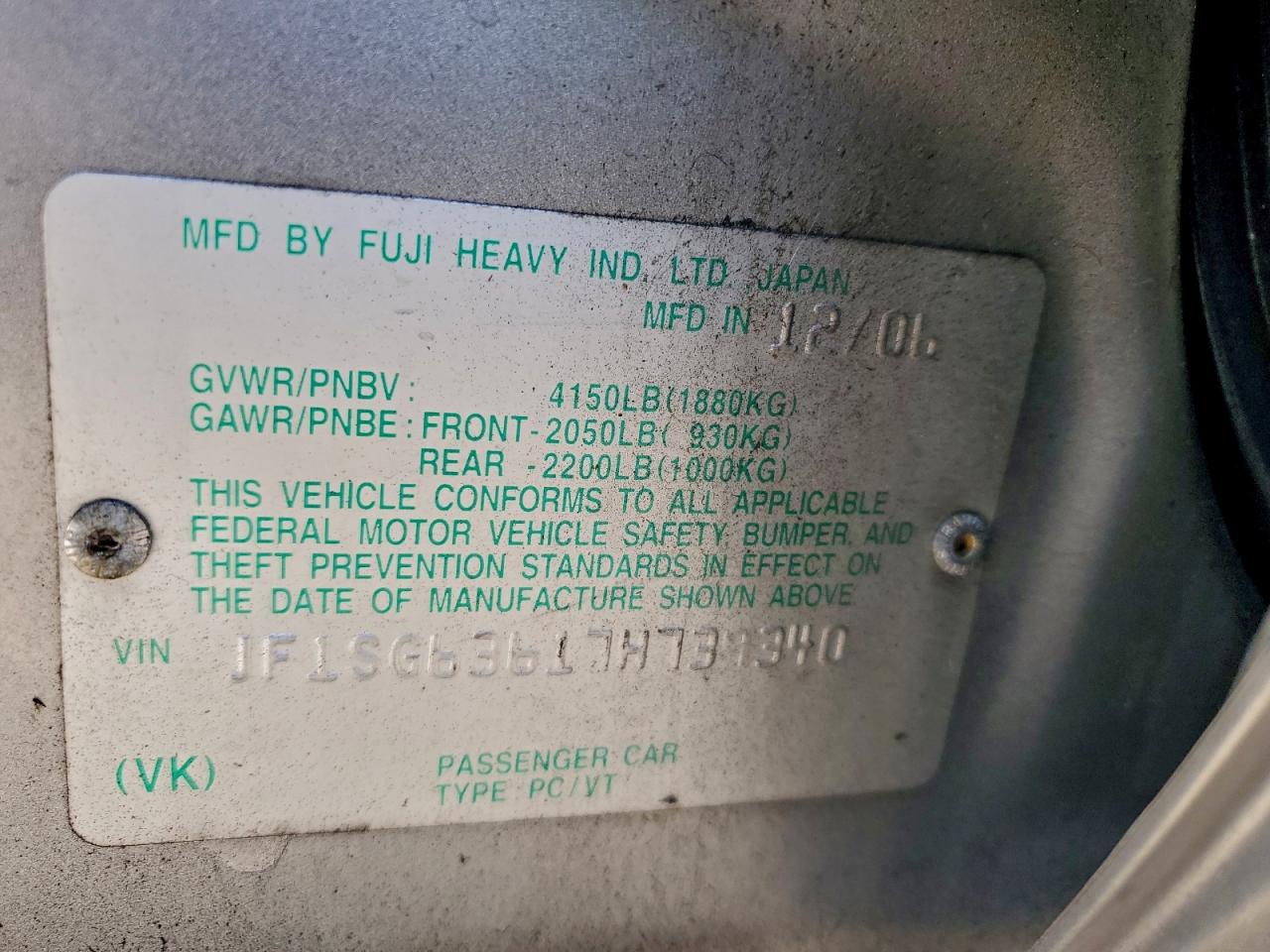 2007 Subaru Forester 2.5X VIN: JF1SG63617H739340 Lot: 95555315