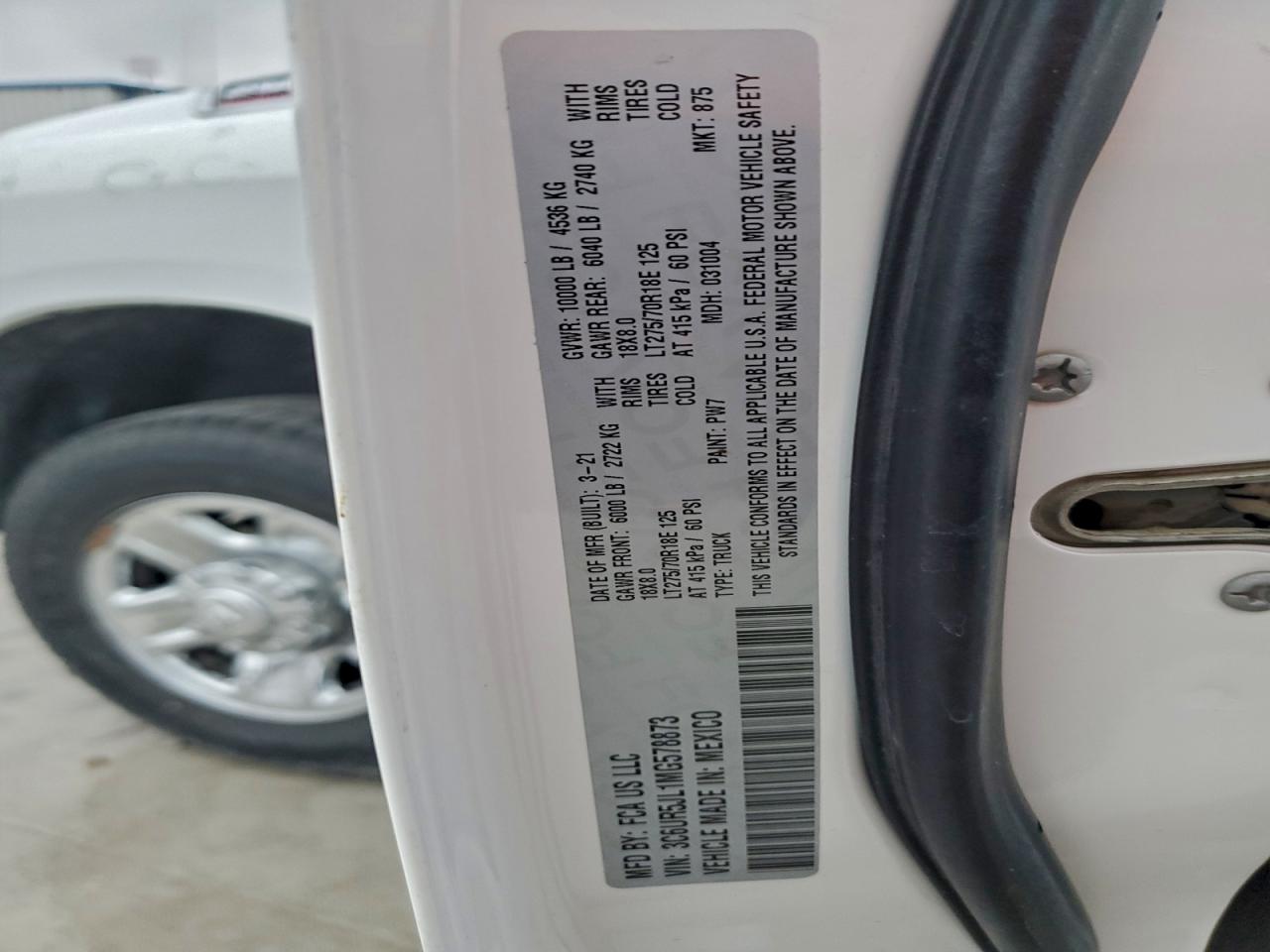 2021 Ram 2500 Big Horn VIN: 3C6UR5JL1MG578873 Lot: 93964095