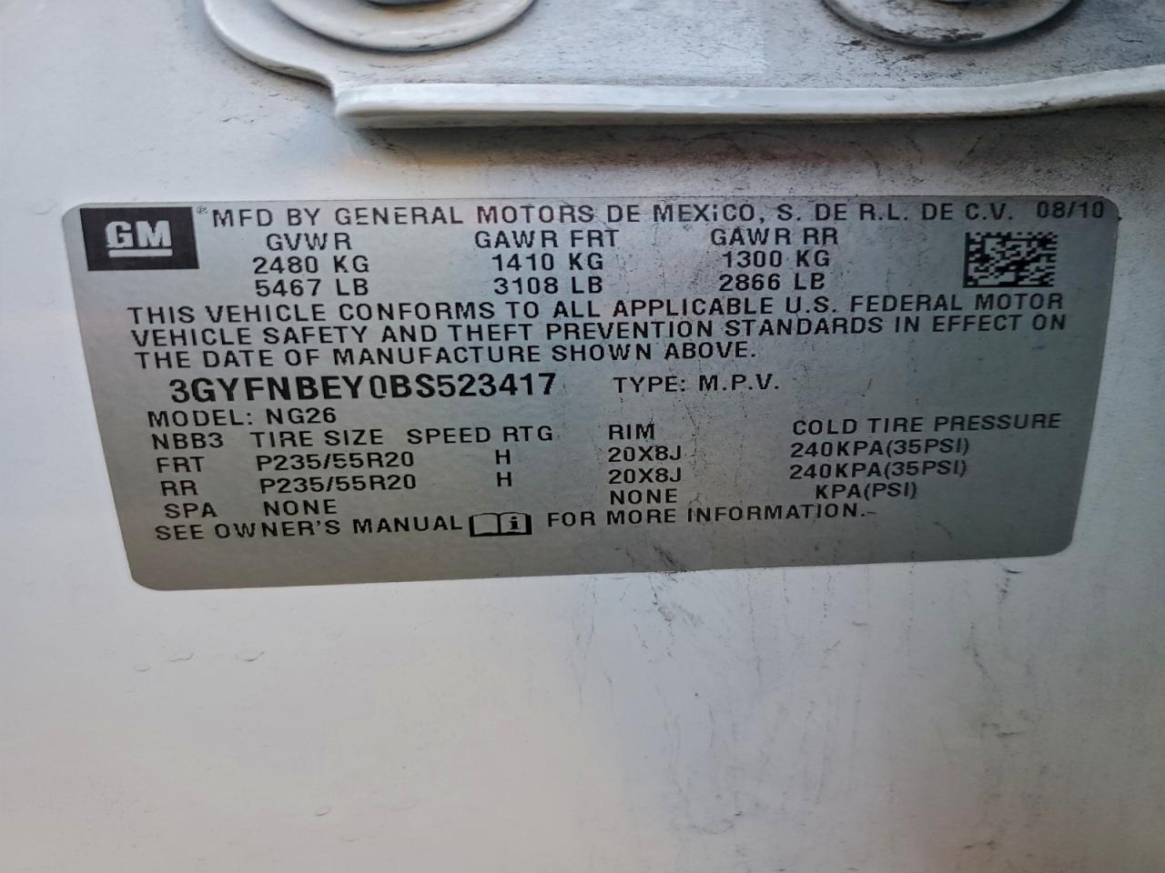 2011 Cadillac Srx Performance Collection VIN: 3GYFNBEY0BS523417 Lot: 95172375