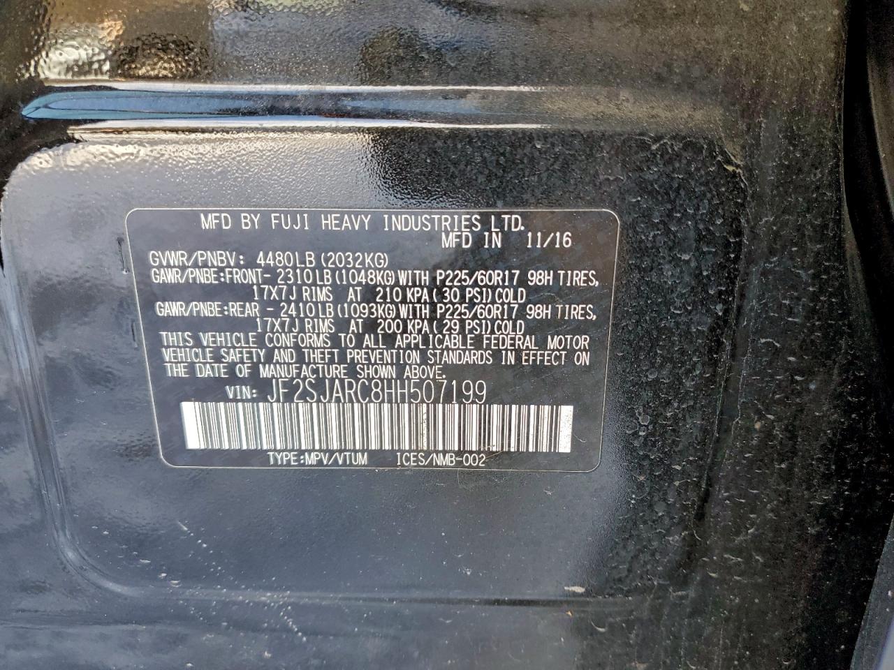 2017 Subaru Forester 2.5I Limited VIN: JF2SJARC8HH507199 Lot: 94299115