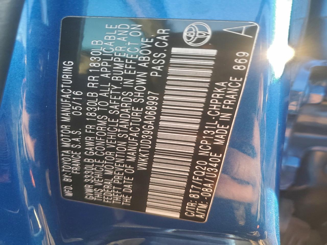 2016 Toyota Yaris L VIN: VNKKTUD39GA068997 Lot: 94823615