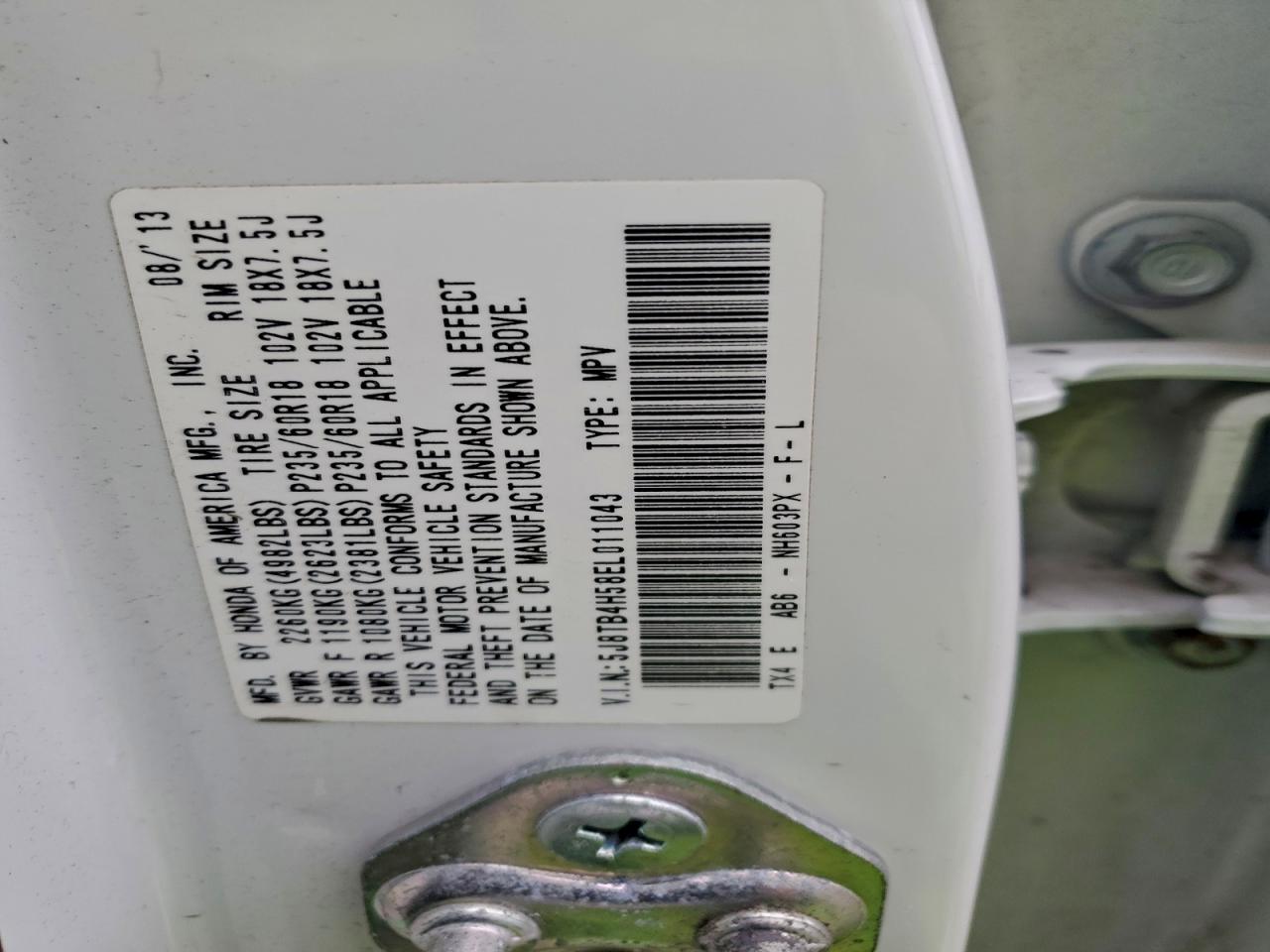 2014 Acura Rdx Technology VIN: 5J8TB4H58EL011043 Lot: 95204635