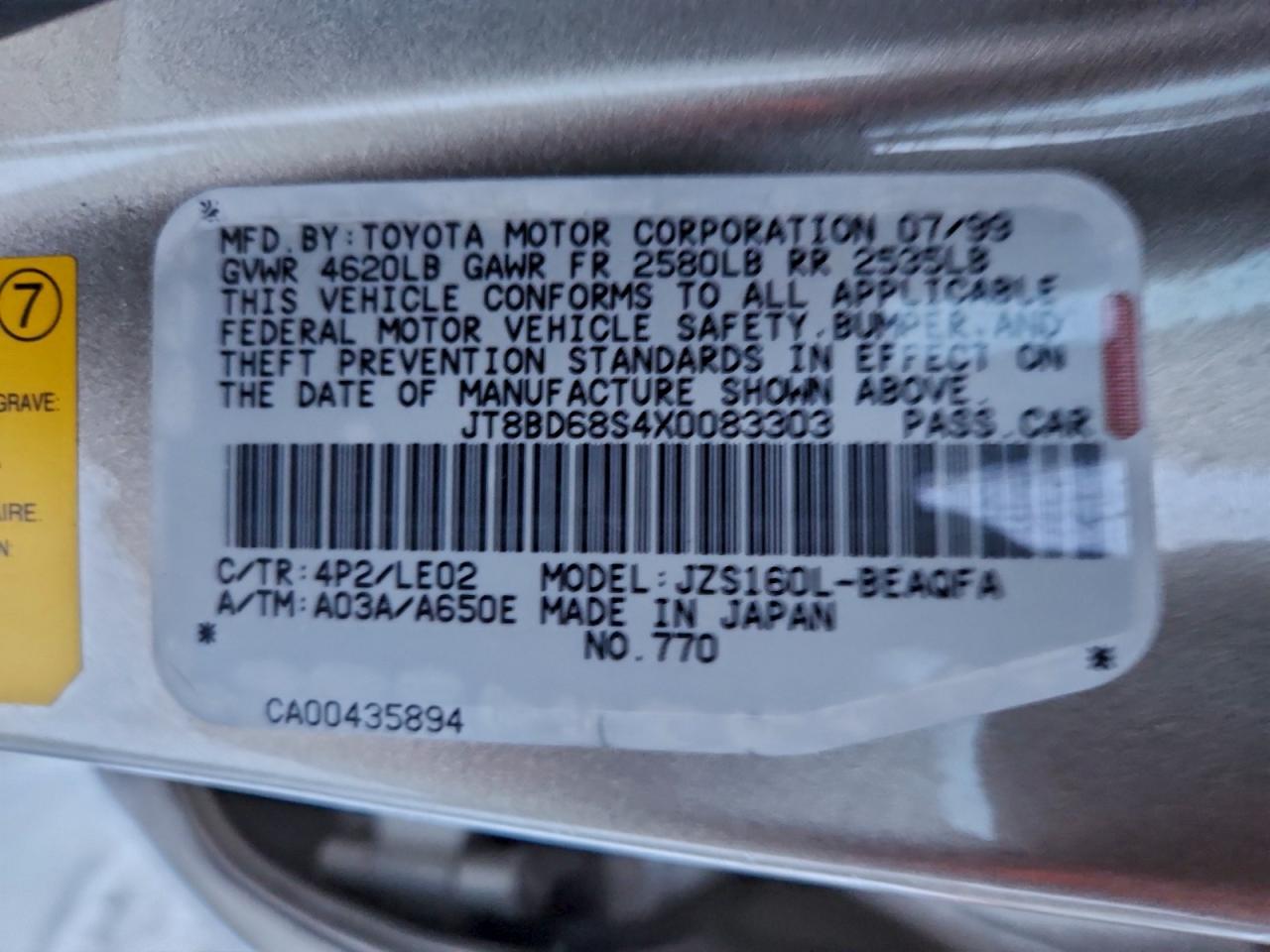 1999 Lexus Gs 300 VIN: JT8BD68S4X0083303 Lot: 94401725