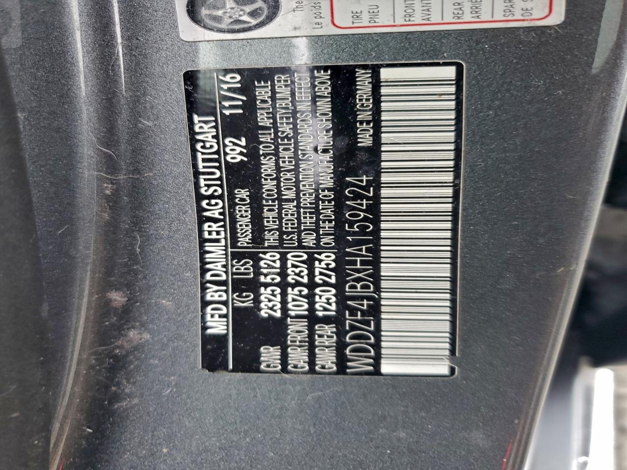 2017 Mercedes-Benz E 300 VIN: WDDZF4JBXHA159424 Lot: 97041385