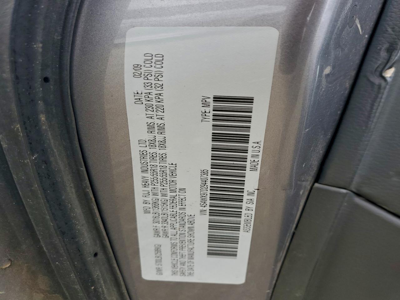 2009 Subaru Tribeca Limited VIN: 4S4WX97D294407385 Lot: 94093005